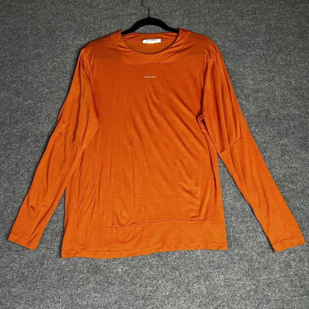Icebreaker Mens Performance Shirt Size Large Orange Long Sleeve Outdoor Wool